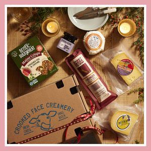 Artisan Maine cheese gift box with salami, crackers, and jam